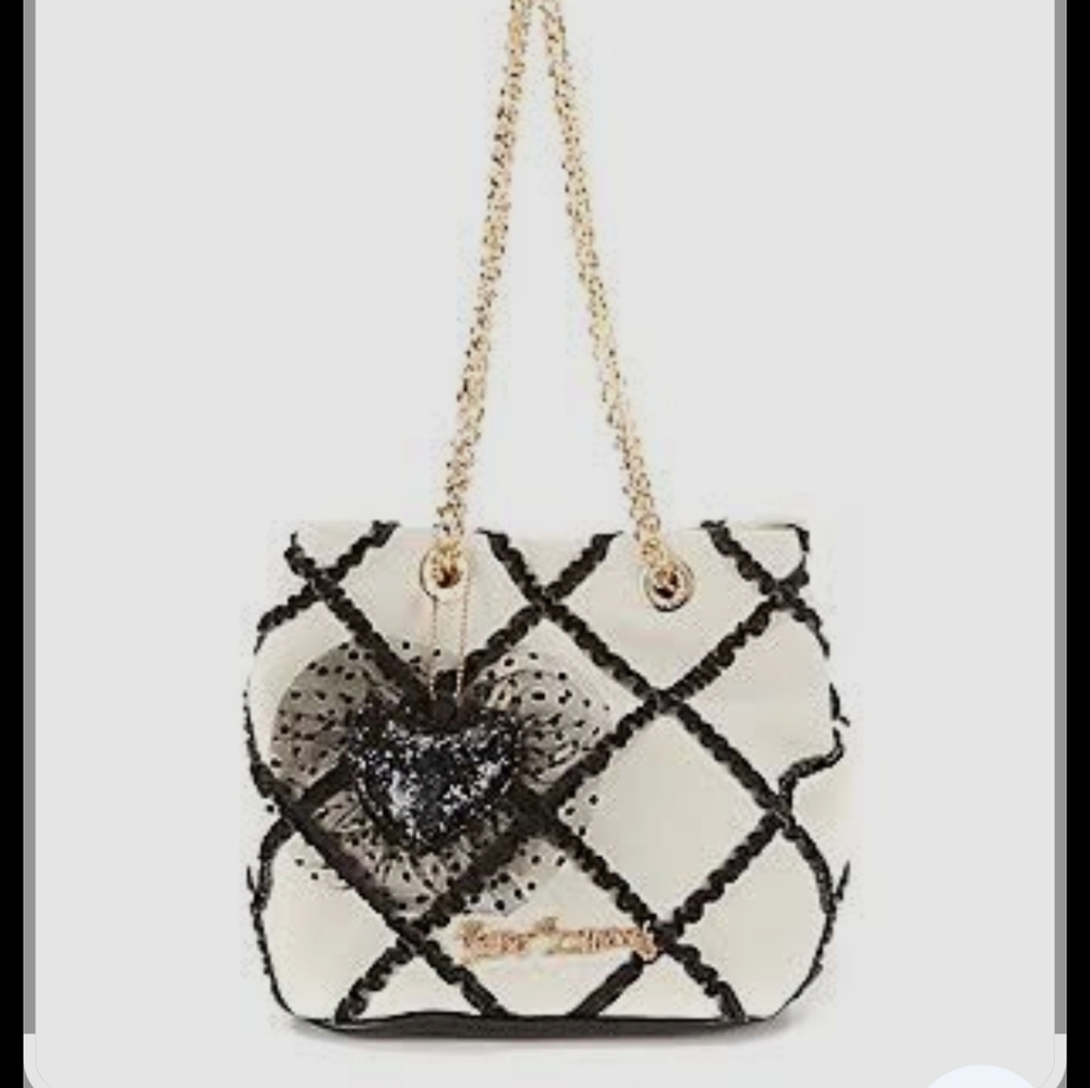 Betsy Johnson Luv Betsy Black & White Crossbody Vegan Leather Bag